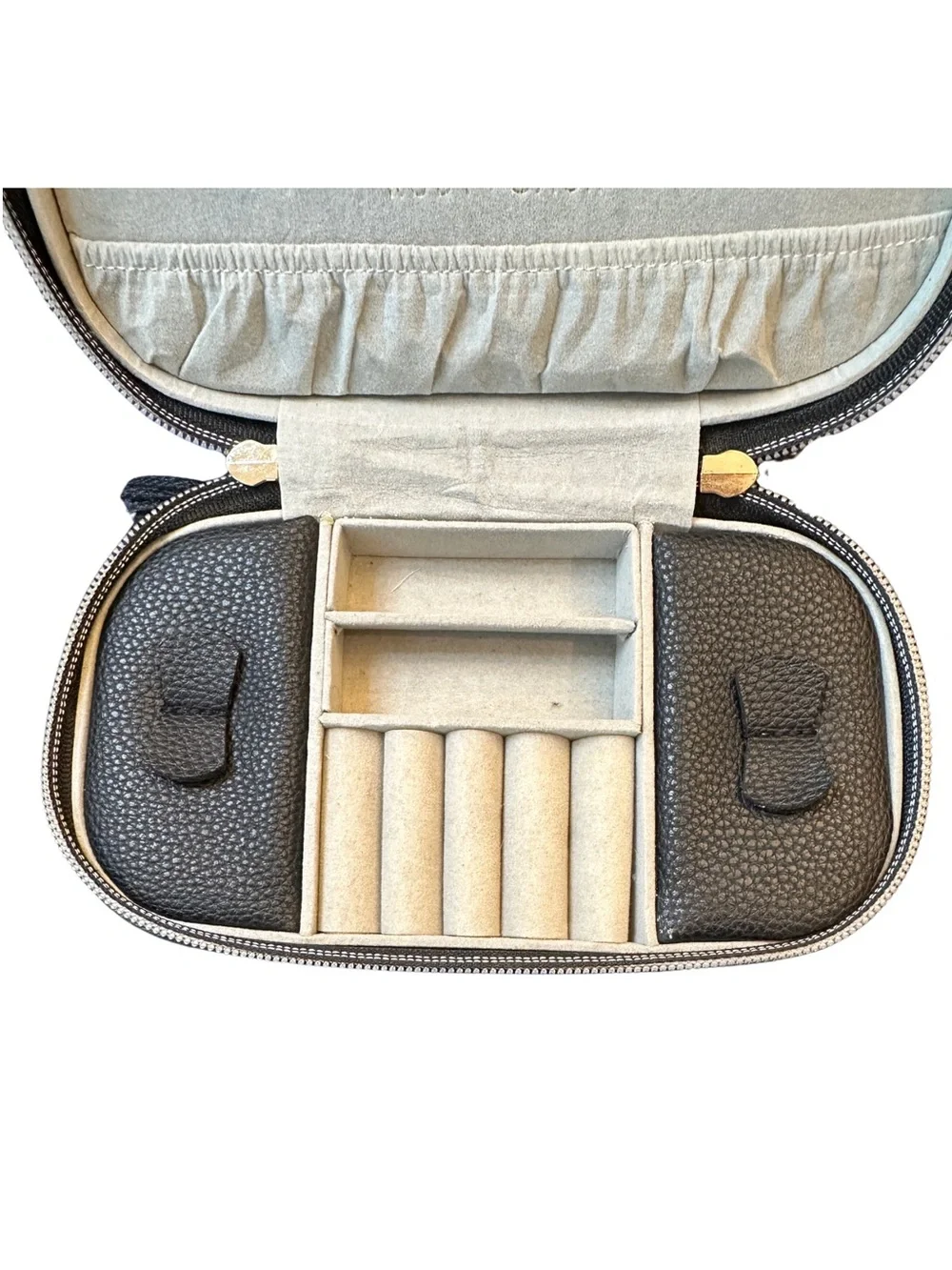 Ruby + Cash Black Pebbled Jewelry Travel Case with Gold Tassel Zippers